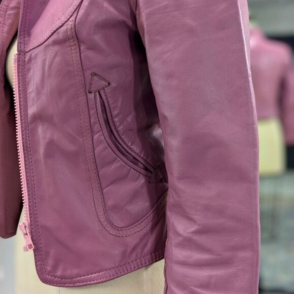 Vintage Crop Pink Leather Jacket - Picture 10 of 10